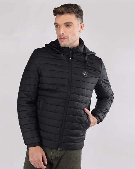 Men Regular Fit Zip-Front Hooded Puffer Jacket