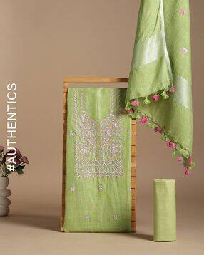 indie picks Hand Embroidered Pure Linen Unstitched Dress Material-picture-31