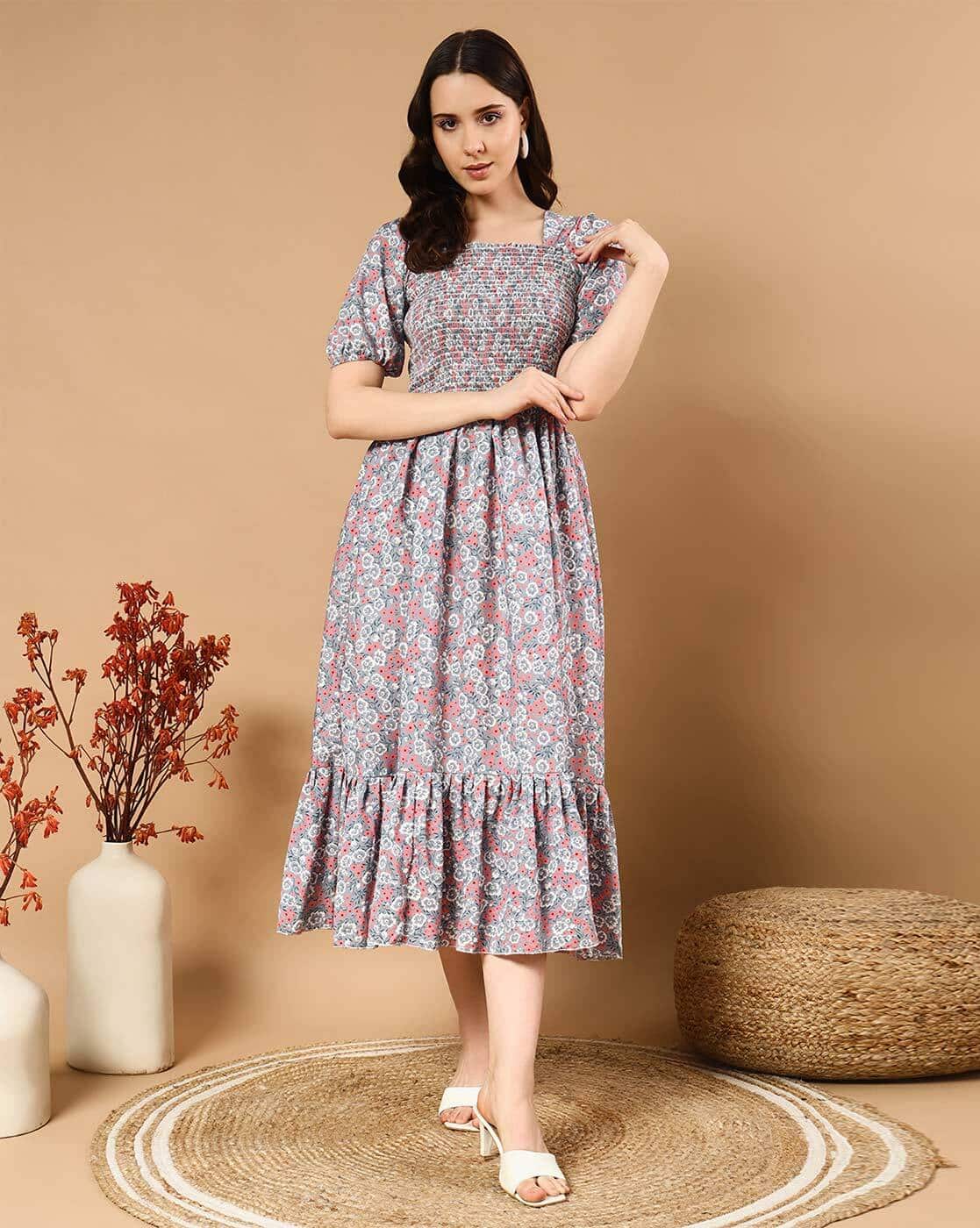 Buy ptvize Floral A-line Dress Online | Ajio.com