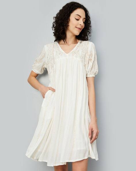 Women Embroidered Knee Length Empire Dress