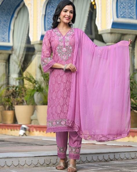 Women Applique Straight Kurta Set Price in India