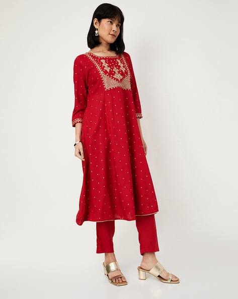 Embroidered Anarkali Kurta with Pants Price in India