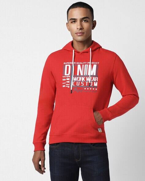 PETER ENGLAND CASUALS Men Typographic Print Regular Fit Hooded Sweatshirt