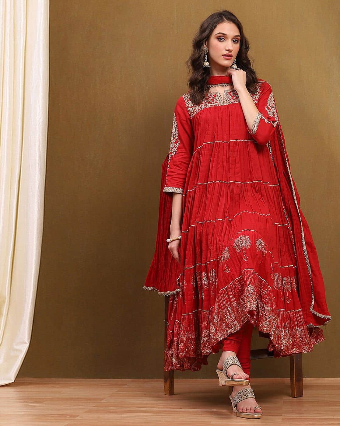 one shoulder festival dress Emerald Green Anarkali Set. – Shyam Narayan Prasad main image 1