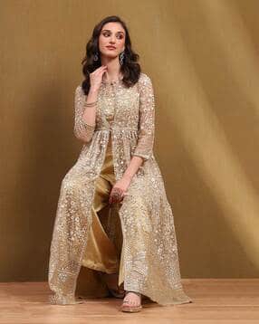 biba Women Embroidered Net Sharara Set-picture-45