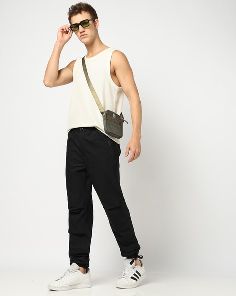 Men Flat-Front Relaxed Fit Parachute Pants