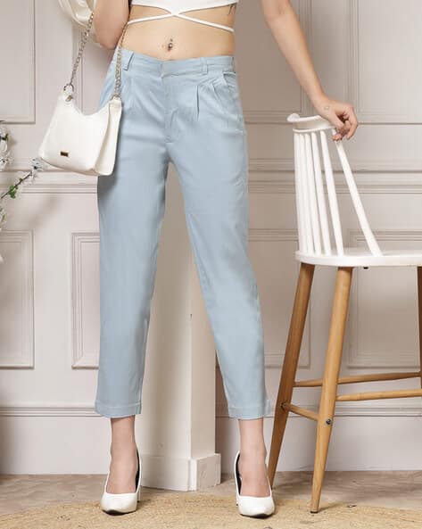 Buy Sky Blue Trousers Pants for Women by INDIBELLE Online