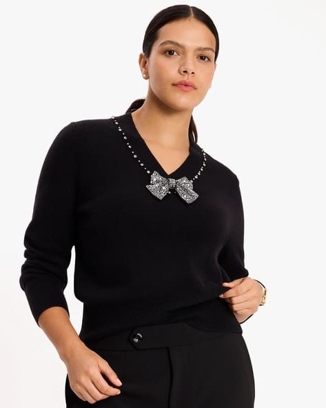 Buy KATE SPADE Embellished V-Neck Sweater Black Color Women