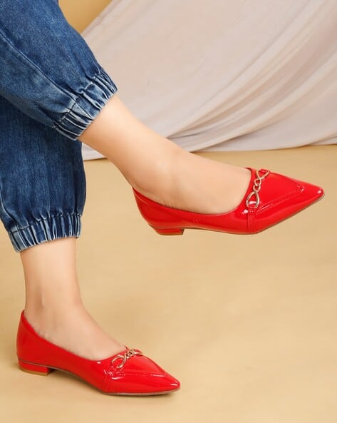 Women Pointed-Toe Ballerinas with Metal Accent