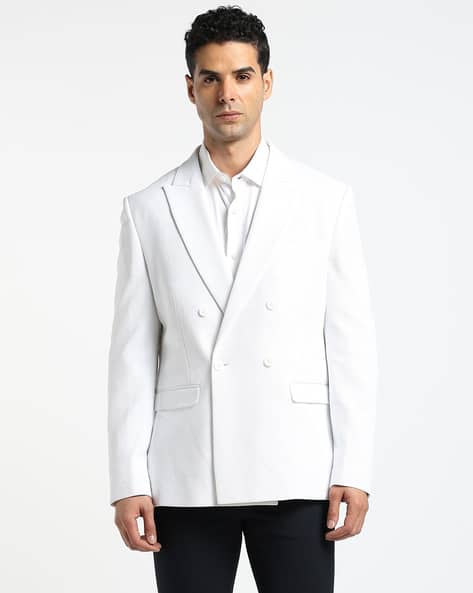 Men Relaxed Fit Double-Breasted Blazer - Main Image