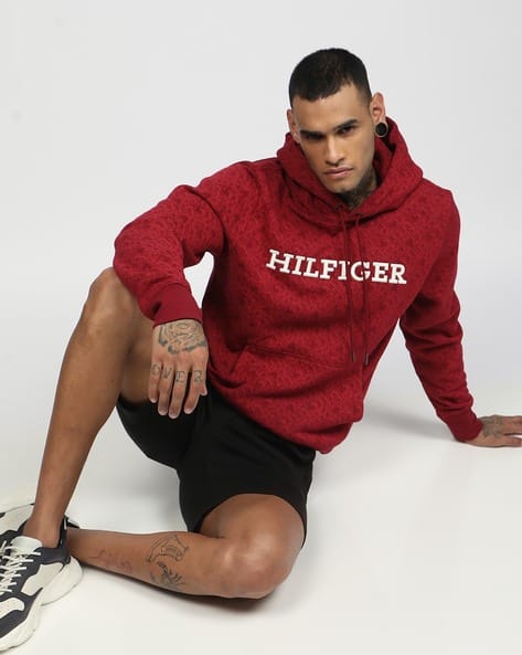 Men All-Over Monogram Print Regular Fit Hoodie