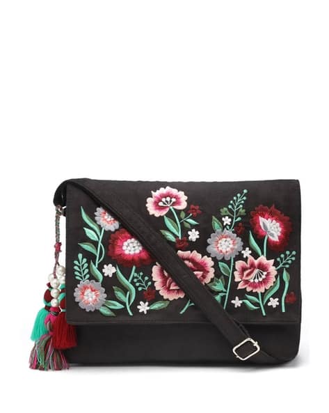 Women Embroidered Sling Bag with Adjustable Strap