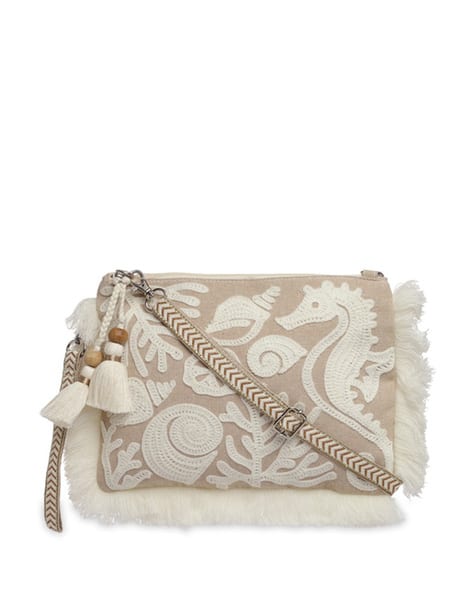 Women Embroidered Sling Bag with Detachable Strap