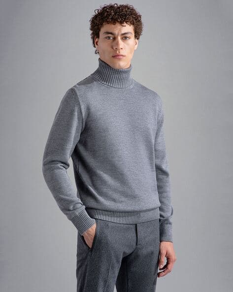 Wool Turtleneck Woolen High Neck Sweater Men Mustard Solid Turtle