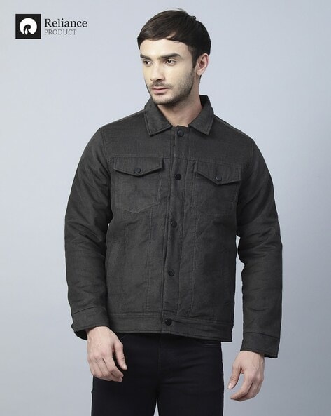 Men Slim Fit Jacket with Flap Pockets