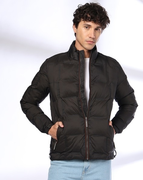 Men Quilted Slim Fit Zip-Front Jacket