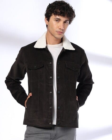 Men Slim Fit Jacket with Flap Pockets