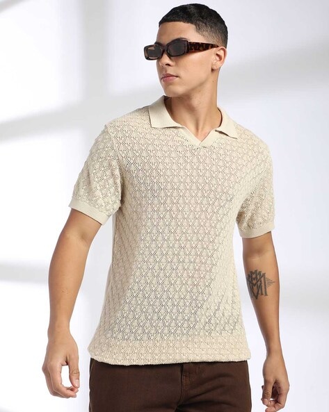 Men Knitted Regular Fit Polo T-Shirt