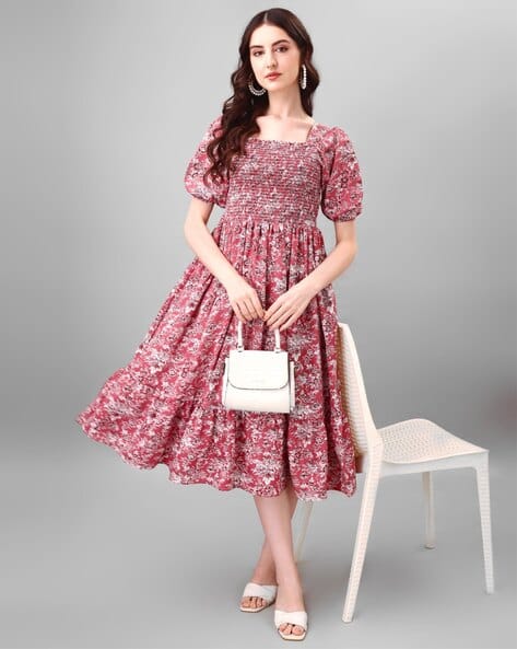 Women Floral Print Fit & Flare Dress Women Floral Print Fit & Flare Dress