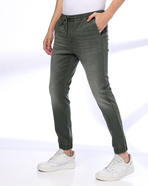 Men Mid-Wash Cropped Fit Jogger Jeans