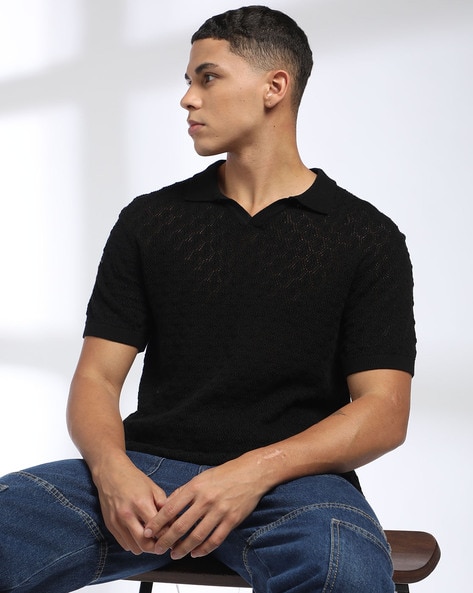 Men Knitted Regular Fit Polo T-Shirt