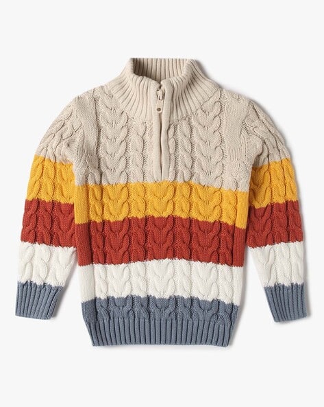 Boys Striped Cable-Knit Sweater