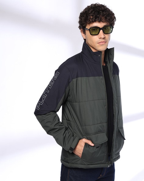 Men Colourblock Slim Fit Puffer Jacket