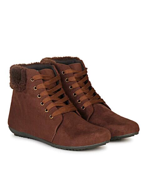 ISHRANSH Women Ankle-Length Boots with Lace Fastening