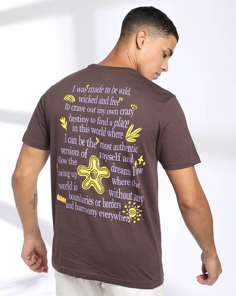Men Wandering Soul Print Slim Fit Cotton Crew-Neck T-Shirt