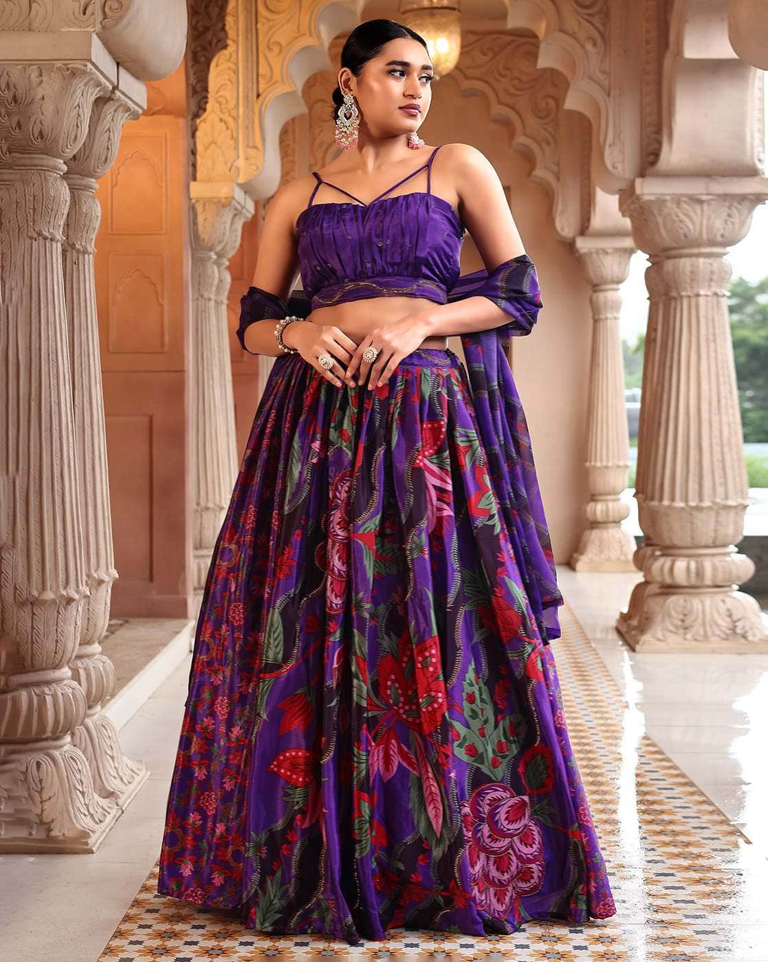 what color shoes goes with vibrant purple lehenga sets for ladies - polopan  looks