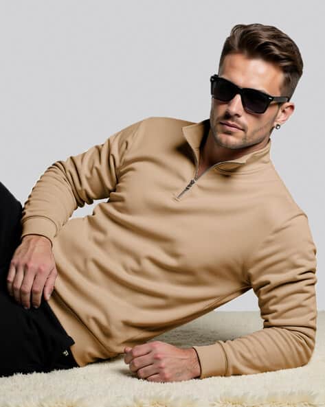 Beige Sweater Beige Hoodie Outfit Mens Men Regular Fit Sweatshirt - Main Image