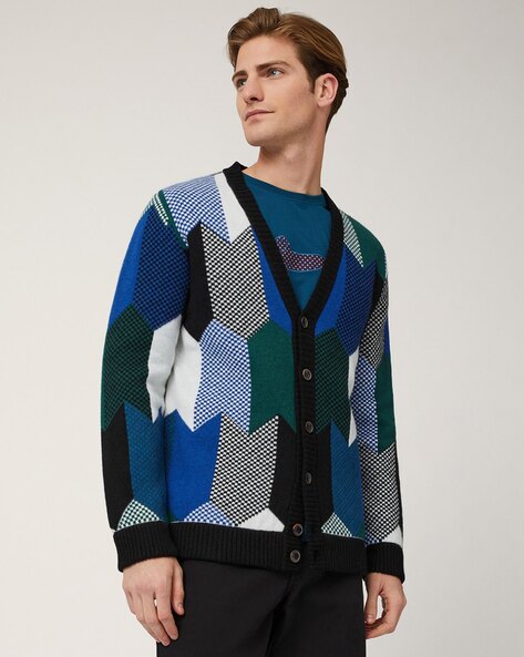 Mens geometric cardigan hotsell