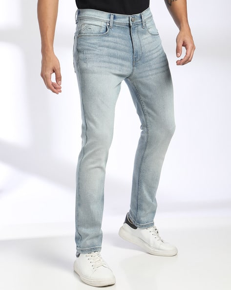 Men Heavily Washed Slim Straight Fit Jeans
