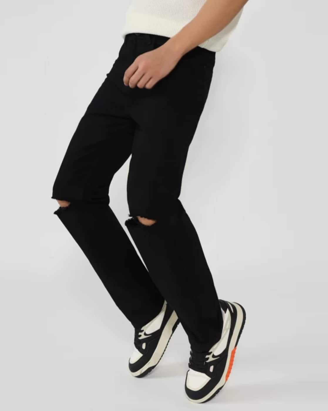 Men Knee Slit Straight Jeans