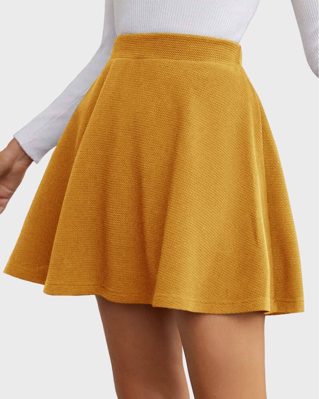 Mini Skirt Skater Skirt Yellow Women Flared Mini Skirt