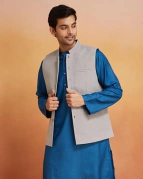 Men Mandarin-Collar Relaxed Fit Nehru Jacket-image-35