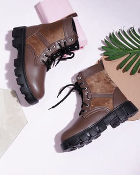 Women Lace-Up Ankle-Length Boots