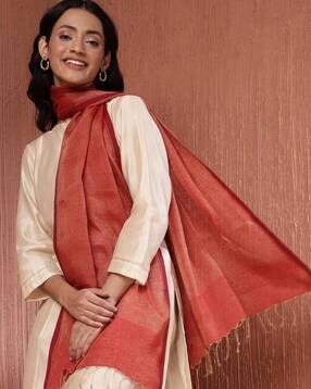 Women Woven Stole with Fringes-image-28