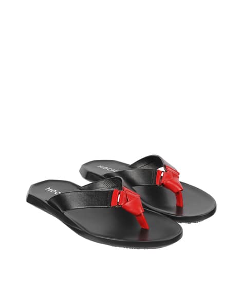 Men Thong-Style Flip-Flops with Leather Upper