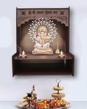 olive tree  Wooden Pooja Mandir for Home and Office Wall Shelf Wall Mounted with LED Spot Light-picture-30