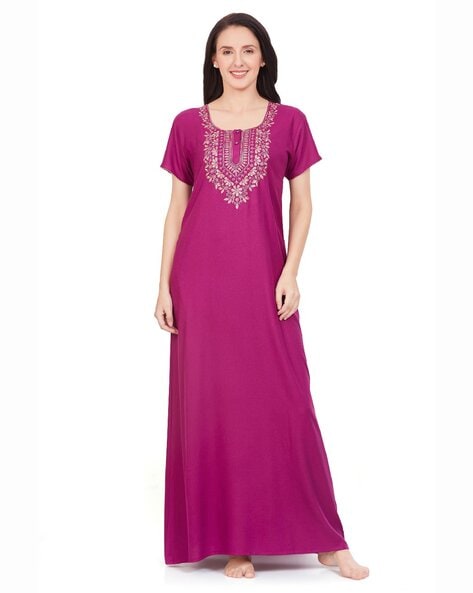 Sand Dune Women Embroidered Round-Neck Nightie