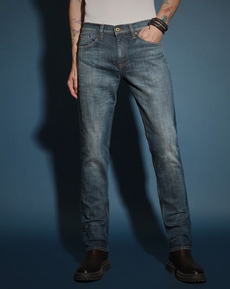 Men Mid Washed Slim Jeans