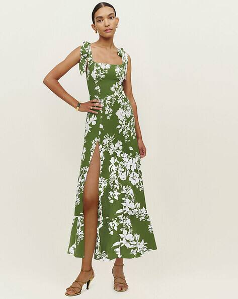 green emerald velvet dress Lulus Green Floral Midi Dress main image 1