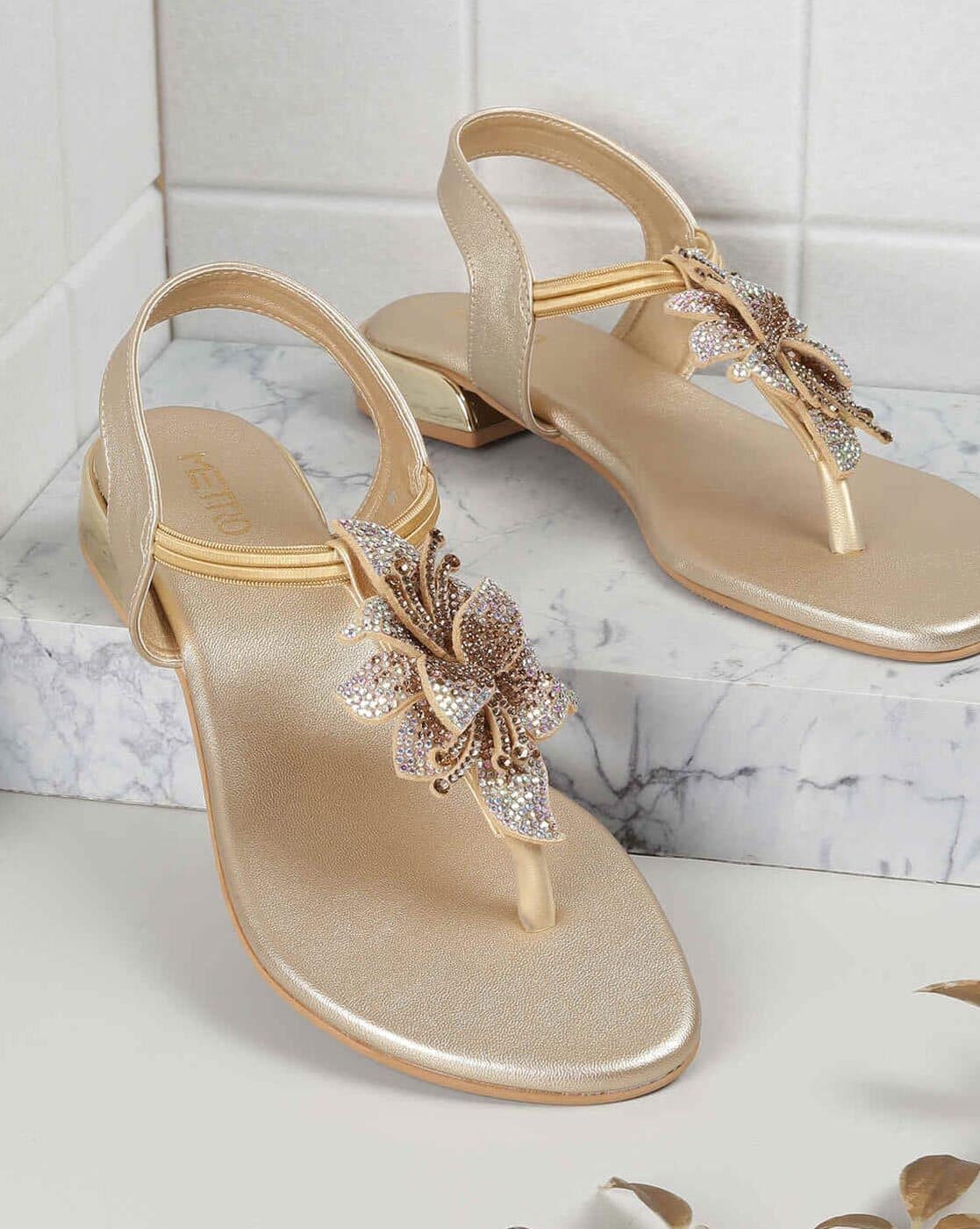 Buy Gold Flat Sandals for Women by Metro Online