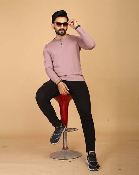Men Regular Fit Henley T-Shirt