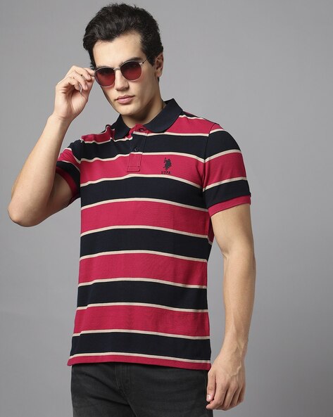 Men Striped Slim Fit Polo T-Shirt