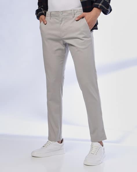 Men Cropped Fit Flat-Front Chinos