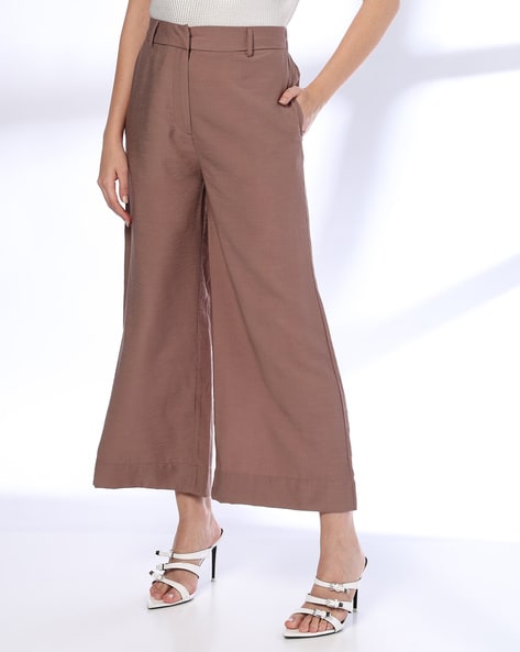 Women Wide-Leg Flat-Front Trousers with Insert Pockets