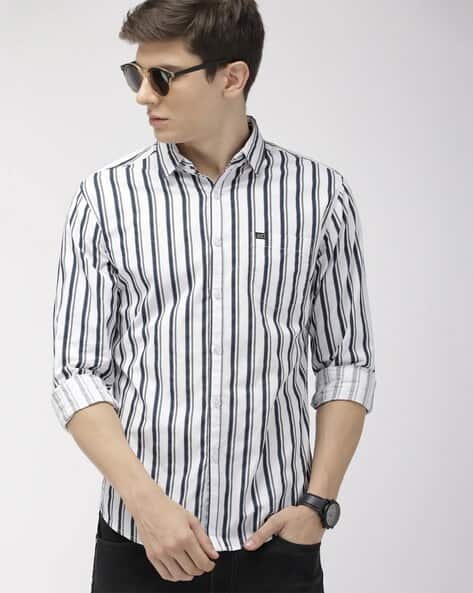 The Indian Garage Co Men Slim Fit Striped Shirt with Patch Pocket
