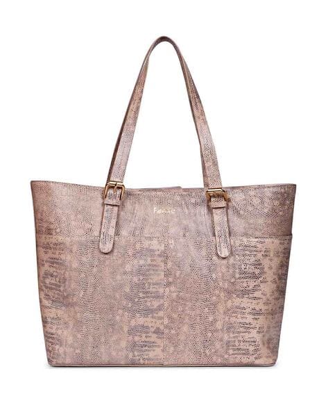 Structured Reptilian Pattern Leather Tote Bag